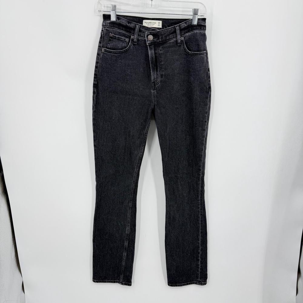 Abercrombie & Fitch The 90s Slim Straight Ultra Rise Black Jeans Crossover Waist